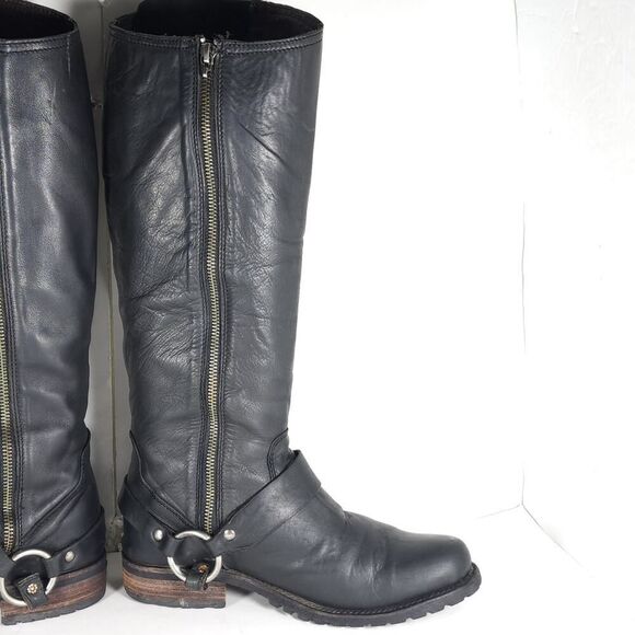 LIBERTY Black Tall Moto Boots with Buckle - Picture 6 of 16